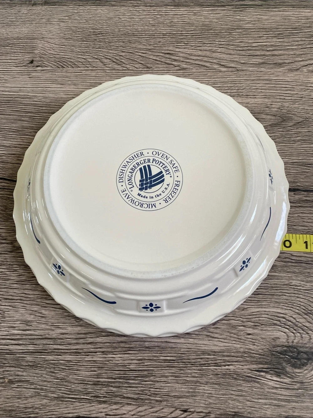 Longaberger Pottery Woven Traditions Heritage Blue 10 inch Pie Plate - Picture 3 of 8